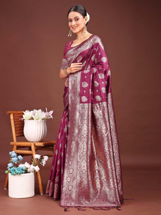 Astita Purple Banarasi Silk Saree with Zari Weaving - A Timeless Tale of Elegance | Swadesiicart