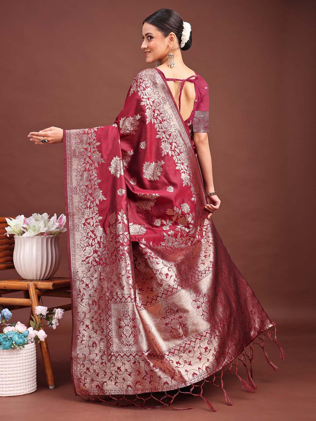 Astita Purple Banarasi Silk Saree with Zari Weaving - A Timeless Tale of Elegance | Swadesiicart