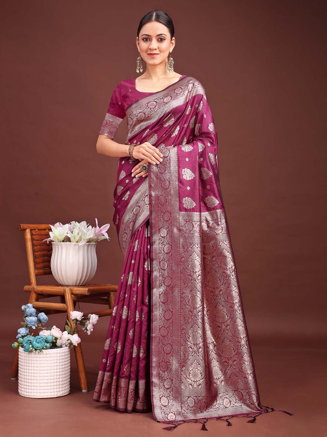 Astita Purple Banarasi Silk Saree with Zari Weaving - A Timeless Tale of Elegance | Swadesiicart