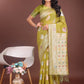 Shree Shyam Fashion Elegant Olive Green Linen Cotton Saree with Zari Border & Woven Motifs - Perfect for Sophisticated Everyday & Festive Looks