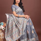 Shree Shyam Fashion Elegant Grey Linen Cotton Saree with Zari Border & Woven Motifs - Perfect for Sophisticated Everyday & Festive Looks