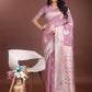Shree Shyam Fashion Elegant Purple Linen Cotton Saree with Zari Border & Woven Motifs - Perfect for Sophisticated Everyday & Festive Looks