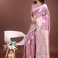Shree Shyam Fashion Elegant Purple Linen Cotton Saree with Zari Border & Woven Motifs - Perfect for Sophisticated Everyday & Festive Looks