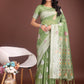 Shree Shyam Fashion Elegant Light Green Linen Cotton Saree with Zari Border & Woven Motifs - Perfect for Sophisticated Everyday & Festive Looks