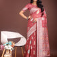 Shree Shyam Fashion Elegant Pink Linen Cotton Saree with Zari Border & Woven Motifs - Perfect for Sophisticated Everyday & Festive Looks