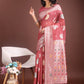 Shree Shyam Fashion Elegant Pink Linen Cotton Saree with Zari Border & Woven Motifs - Perfect for Sophisticated Everyday & Festive Looks