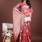 Shree Shyam Fashion Elegant Pink Linen Cotton Saree with Zari Border & Woven Motifs - Perfect for Sophisticated Everyday & Festive Looks