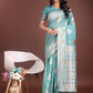 Shree Shyam Fashion Elegant Sea Green Linen Cotton Saree with Zari Border & Woven Motifs - Perfect for Sophisticated Everyday & Festive Looks