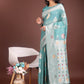 Shree Shyam Fashion Elegant Sea Green Linen Cotton Saree with Zari Border & Woven Motifs - Perfect for Sophisticated Everyday & Festive Looks