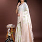 Shree Shyam Fashion White & Light Green Cotton Woven Zari Work Traditional Tassel Saree