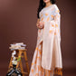 Shree Shyam Fashion White & Orange Cotton Woven Zari Work Traditional Tassel Saree