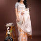 Shree Shyam Fashion White & Orange Cotton Woven Zari Work Traditional Tassel Saree