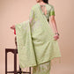 Astita Beige & Light Green Banarasi Cotton Saree with Floral Zari Work and Traditional Pallu - Elegant Ethnic Wear for Festivals & Ceremonies | Swadesiicart