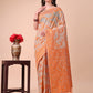 Astita Beige & Orange Banarasi Cotton Saree with Floral Zari Work and Traditional Pallu - Elegant Ethnic Wear for Festivals & Ceremonies | Swadesiicart