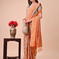Astita Beige & Orange Banarasi Cotton Saree with Floral Zari Work and Traditional Pallu - Elegant Ethnic Wear for Festivals & Ceremonies | Swadesiicart