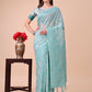 Astita Beige & Sky Blue Banarasi Cotton Saree with Floral Zari Work and Traditional Pallu - Elegant Ethnic Wear for Festivals & Ceremonies | Swadesiicart