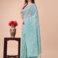 Astita Beige & Sky Blue Banarasi Cotton Saree with Floral Zari Work and Traditional Pallu - Elegant Ethnic Wear for Festivals & Ceremonies | Swadesiicart