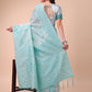 Astita Beige & Sky Blue Banarasi Cotton Saree with Floral Zari Work and Traditional Pallu - Elegant Ethnic Wear for Festivals & Ceremonies | Swadesiicart