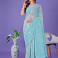 Shree Shyam Fashion Sky Blue Lichi Silk Saree with Floral Weaving & Tassel Pallu - Elegant Festive & Party Wear Saree