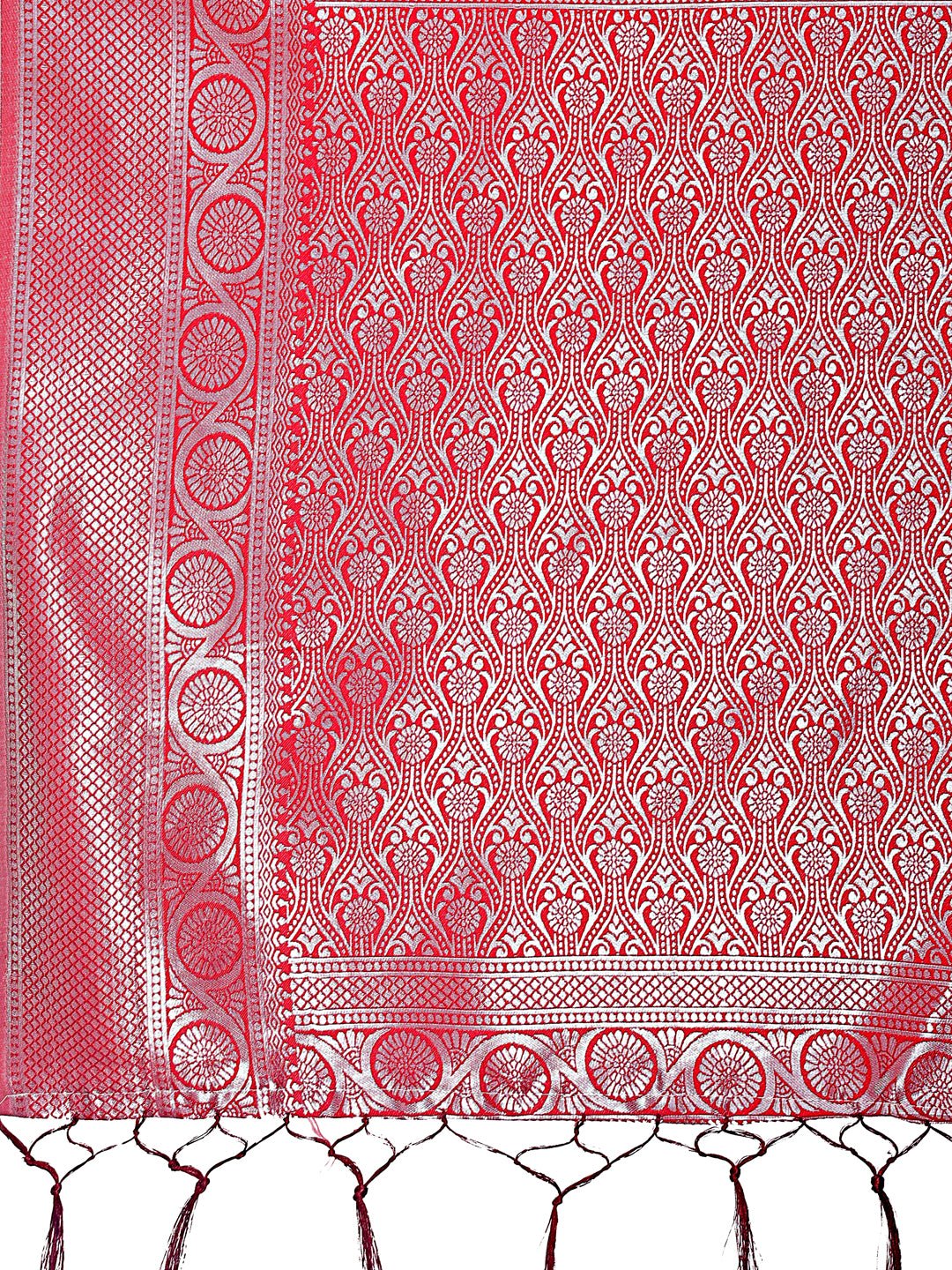 Astita Graceful Orange & Maroon Banarasi Silk Saree with Rich Zari Woven Border - Traditional Elegance for Celebrations | Swadesiicart