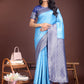 Astita Graceful Sky Blue & Blue Banarasi Silk Saree with Rich Zari Woven Border - Traditional Elegance for Celebrations | Swadesiicart