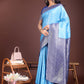 Astita Graceful Sky Blue & Blue Banarasi Silk Saree with Rich Zari Woven Border - Traditional Elegance for Celebrations | Swadesiicart
