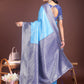 Astita Graceful Sky Blue & Blue Banarasi Silk Saree with Rich Zari Woven Border - Traditional Elegance for Celebrations | Swadesiicart