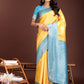 Astita Graceful Yellow & Blue Banarasi Silk Saree with Rich Zari Woven Border - Traditional Elegance for Celebrations | Swadesiicart