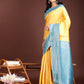 Astita Graceful Yellow & Blue Banarasi Silk Saree with Rich Zari Woven Border - Traditional Elegance for Celebrations | Swadesiicart