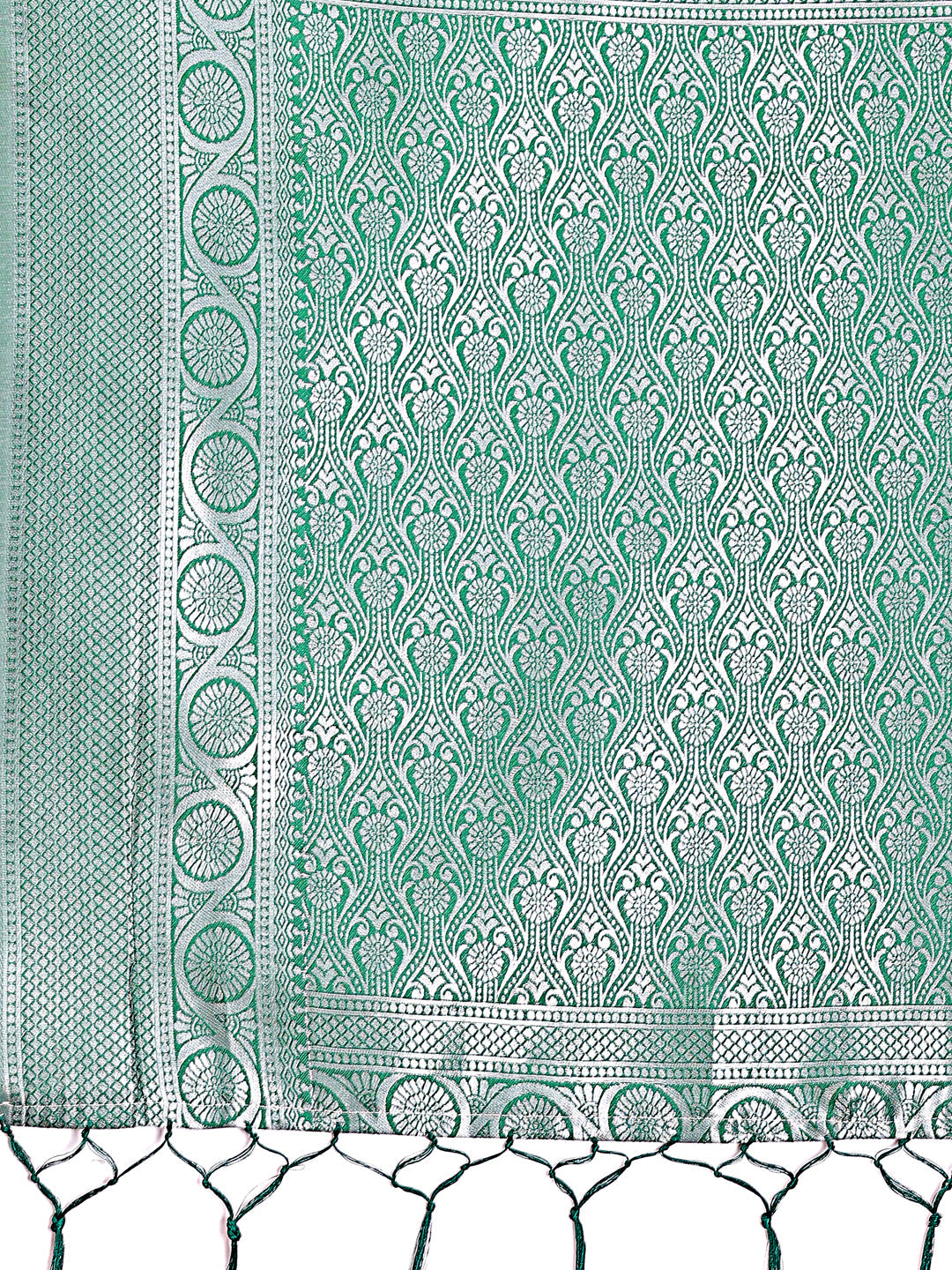 Astita Graceful Light Green & Green Banarasi Silk Saree with Rich Zari Woven Border - Traditional Elegance for Celebrations | Swadesiicart
