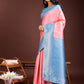 Astita Graceful Peach & Blue Banarasi Silk Saree with Rich Zari Woven Border - Traditional Elegance for Celebrations | Swadesiicart