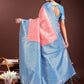 Astita Graceful Peach & Blue Banarasi Silk Saree with Rich Zari Woven Border - Traditional Elegance for Celebrations | Swadesiicart