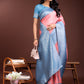 Astita Graceful Peach & Blue Banarasi Silk Saree with Rich Zari Woven Border - Traditional Elegance for Celebrations | Swadesiicart