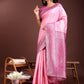 Astita Graceful Light Pink & Pink Banarasi Silk Saree with Rich Zari Woven Border - Traditional Elegance for Celebrations | Swadesiicart