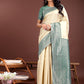 Astita Graceful Cream & Green Banarasi Silk Saree with Rich Zari Woven Border - Traditional Elegance for Celebrations | Swadesiicart