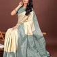 Astita Graceful Cream & Green Banarasi Silk Saree with Rich Zari Woven Border - Traditional Elegance for Celebrations | Swadesiicart