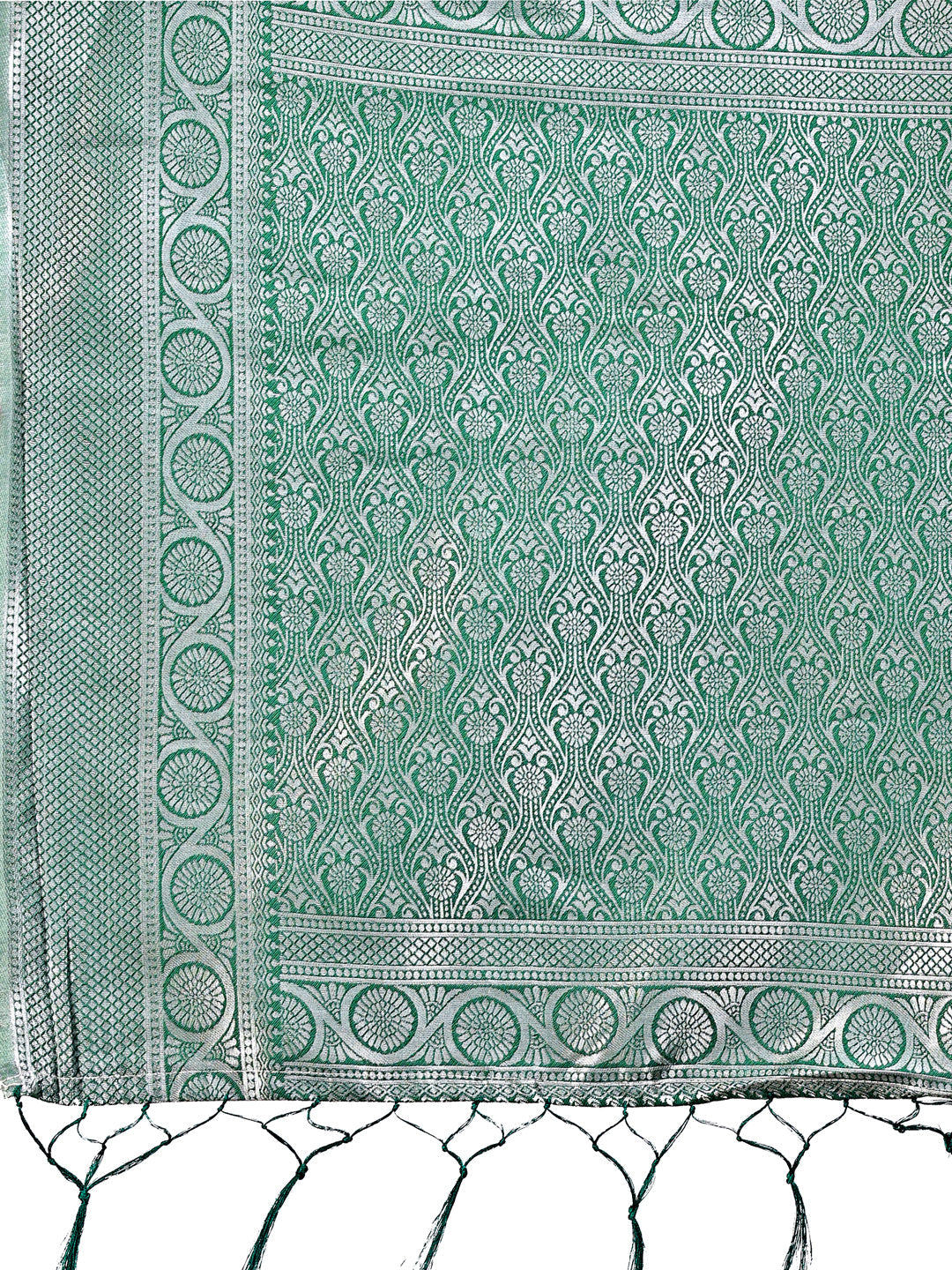 Astita Graceful Cream & Green Banarasi Silk Saree with Rich Zari Woven Border - Traditional Elegance for Celebrations | Swadesiicart