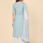 NOZ2TOZ Women's Printed & Hand Work Straight Cotton Sky Blue Kurta Pant With Dupatta (3Pcs Set) - Swadesiicart