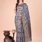 Shree Shyam Fashion Elegant Navy Blue Cotton Silk Saree with Floral Design & Rich Pallu - Festive & Wedding Wear