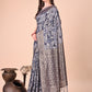 Shree Shyam Fashion Elegant Navy Blue Cotton Silk Saree with Floral Design & Rich Pallu - Festive & Wedding Wear