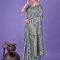 Shree Shyam Fashion Elegant Teal Floral Lichi Silk Saree with Zari Weaving and Rich Pallu - Wedding & Festive Wear Saree