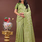 Shree Shyam Fashion Elegant Light Green Linen Saree with Silver Zari Butta & Pallu - Daily Wear | Festive Look | Soft Feel