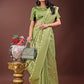 Shree Shyam Fashion Elegant Light Green Linen Saree with Silver Zari Butta & Pallu - Daily Wear | Festive Look | Soft Feel