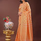 Shree Shyam Fashion Elegant Peach Linen Saree with Silver Zari Butta & Pallu - Daily Wear | Festive Look | Soft Feel