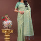 Shree Shyam Fashion Elegant Teal Linen Saree with Silver Zari Butta & Pallu - Daily Wear | Festive Look | Soft Feel