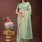 Shree Shyam Fashion Elegant Teal Linen Saree with Silver Zari Butta & Pallu - Daily Wear | Festive Look | Soft Feel