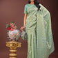 Shree Shyam Fashion Elegant Teal Linen Saree with Silver Zari Butta & Pallu - Daily Wear | Festive Look | Soft Feel