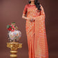 Shree Shyam Fashion Elegant Orange Linen Saree with Silver Zari Butta & Pallu - Daily Wear | Festive Look | Soft Feel