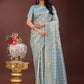 Shree Shyam Fashion Elegant Sky Blue Linen Saree with Silver Zari Butta & Pallu - Daily Wear | Festive Look | Soft Feel