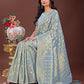Shree Shyam Fashion Elegant Sky Blue Linen Saree with Silver Zari Butta & Pallu - Daily Wear | Festive Look | Soft Feel